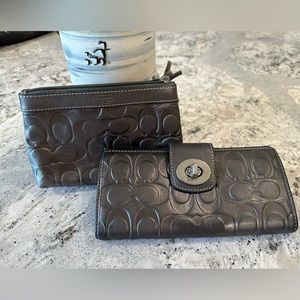 Coach embossed leather long wallet and wristlet set